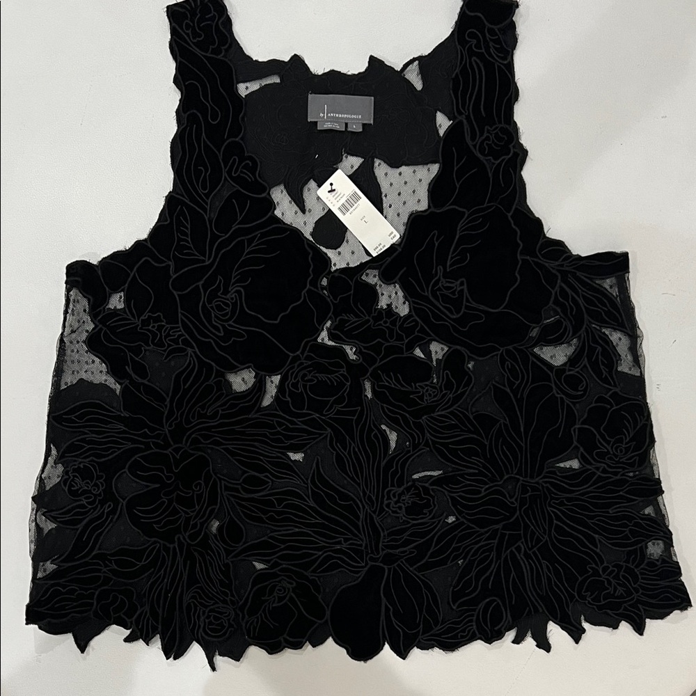 Anthropologie Black Floral Tank Top